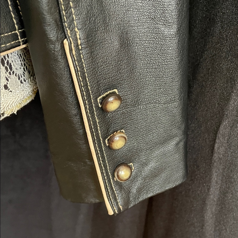 Women's Black Leather Blazer with Contrast Stitching - Picture 7 of 9